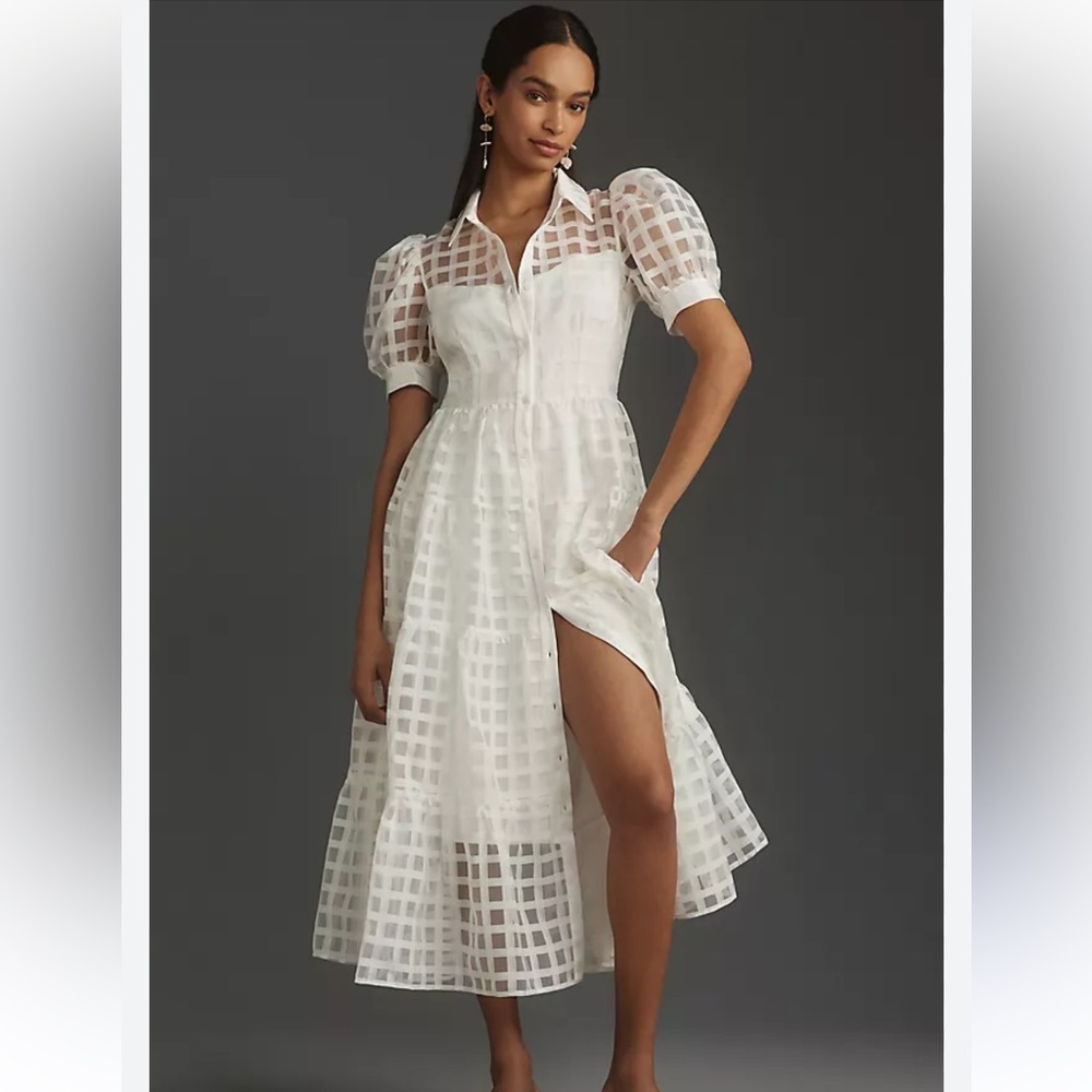English Factory White Sheer Check Midi Dress